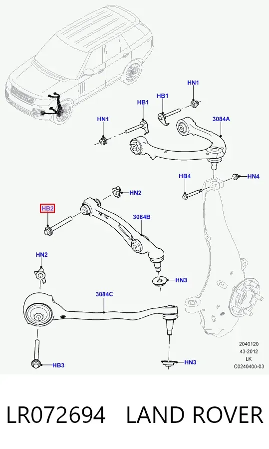 Parafuso de fixação de braço oscilante dianteiro LR072694 Land Rover