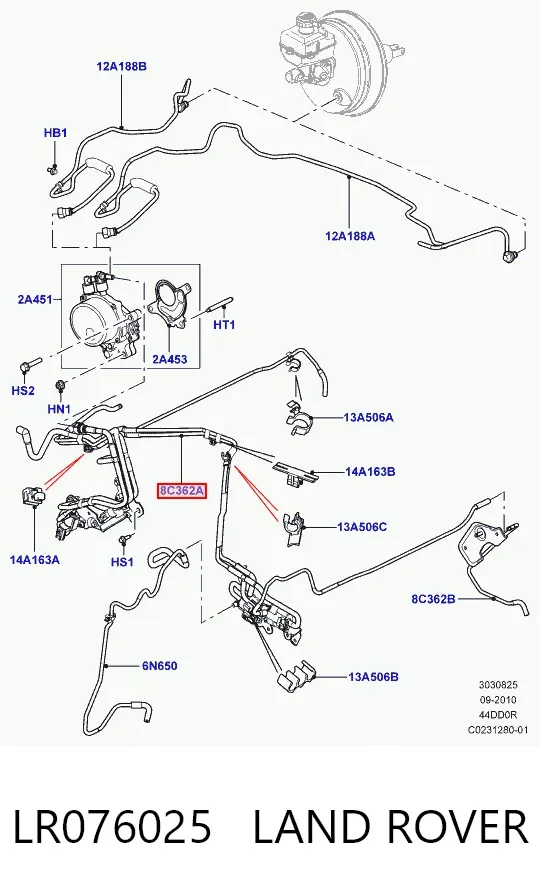 Tubo de impulsionador de vácuo dos freios LR076025 Land Rover