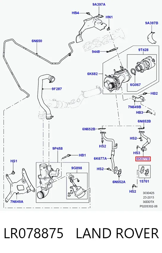 Tubo (mangueira) de derivação de óleo de turbina LR078875 Land Rover