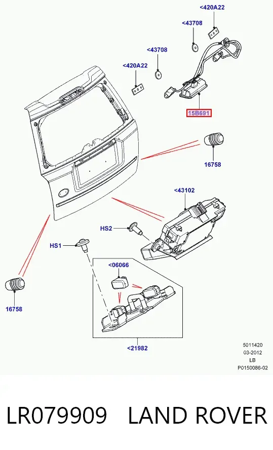 Botão de acionamento do fecho de tampa de porta-malas (de 3ª/5ª porta (de tampa de alcapão) LR079909 Land Rover