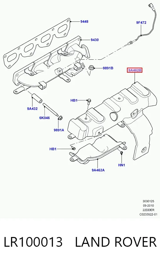 Proteção (tela térmica) de tubo coletor de escape LR100013 Land Rover