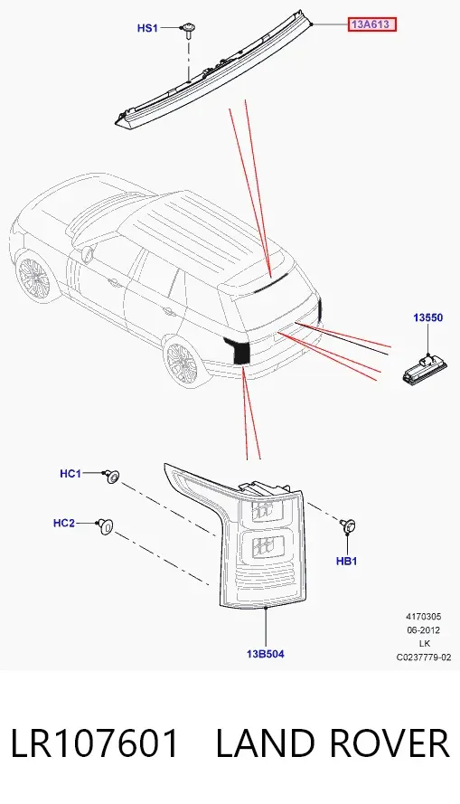 Sinal de parada traseiro adicional LR107601 Land Rover