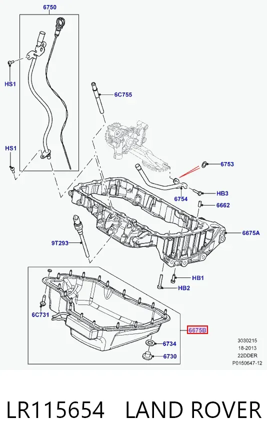 Panela de óleo de cárter do motor, parte inferior LR115654 Land Rover