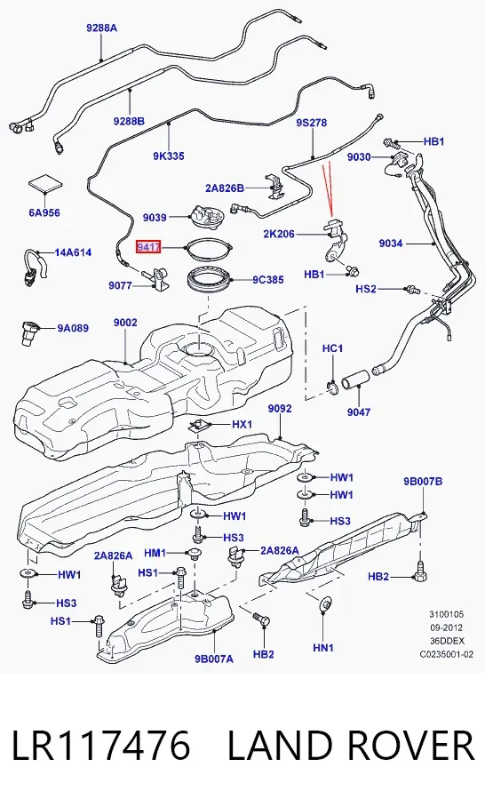 Vedante de sensor do nível de combustível/da bomba de combustível (tanque de combustível) LR117476 Land Rover