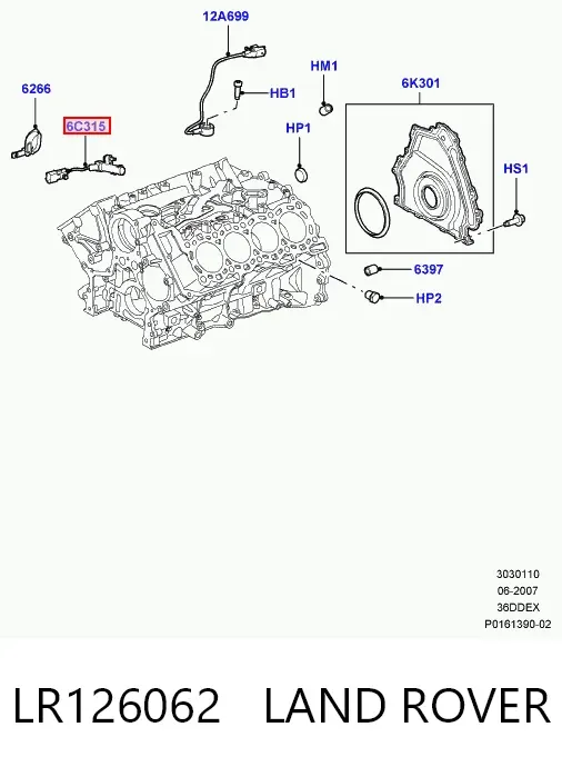 Sensor de posição (de revoluções) de cambota LR126062 Land Rover