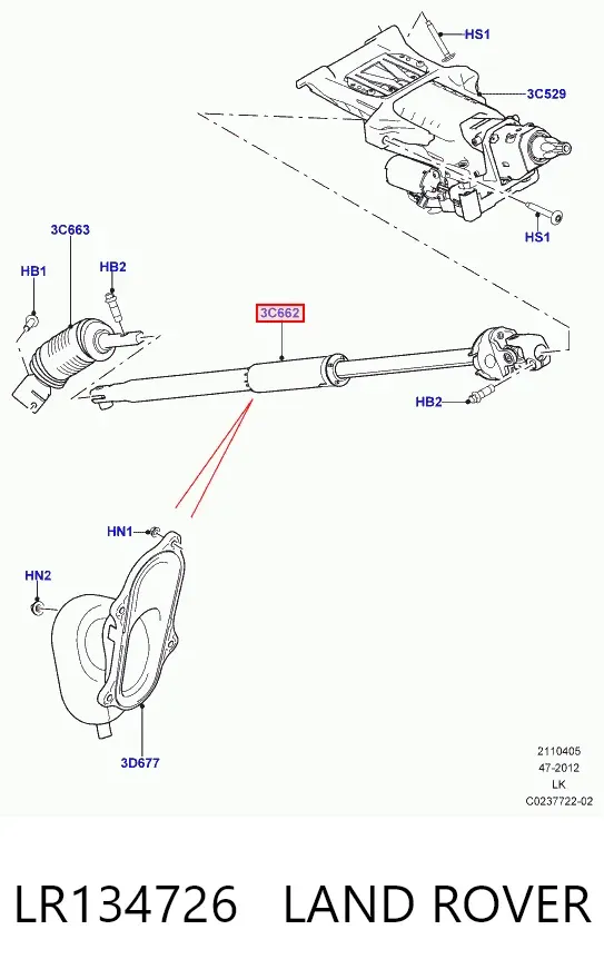 Veio da coluna de direção inferior LR134726 Land Rover