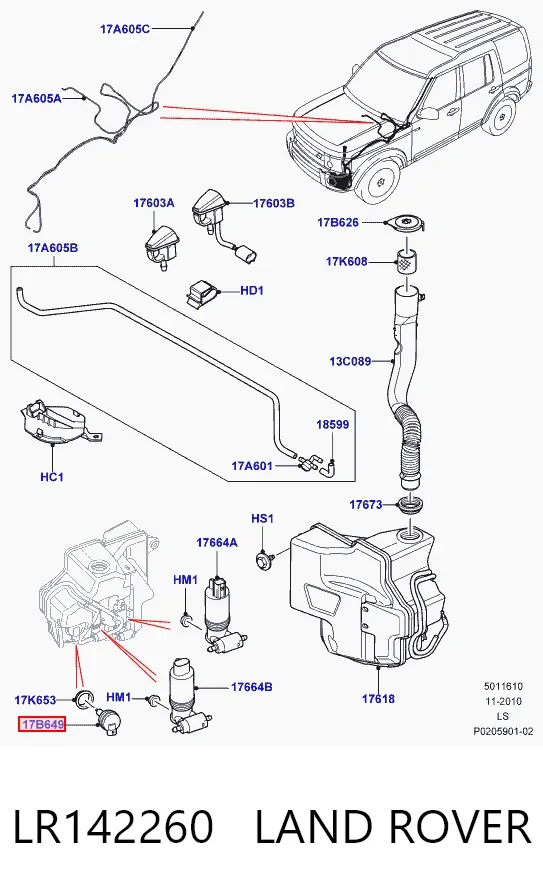 Sensor do nível de tanque de lavador de pára-brisas LR142260 Land Rover