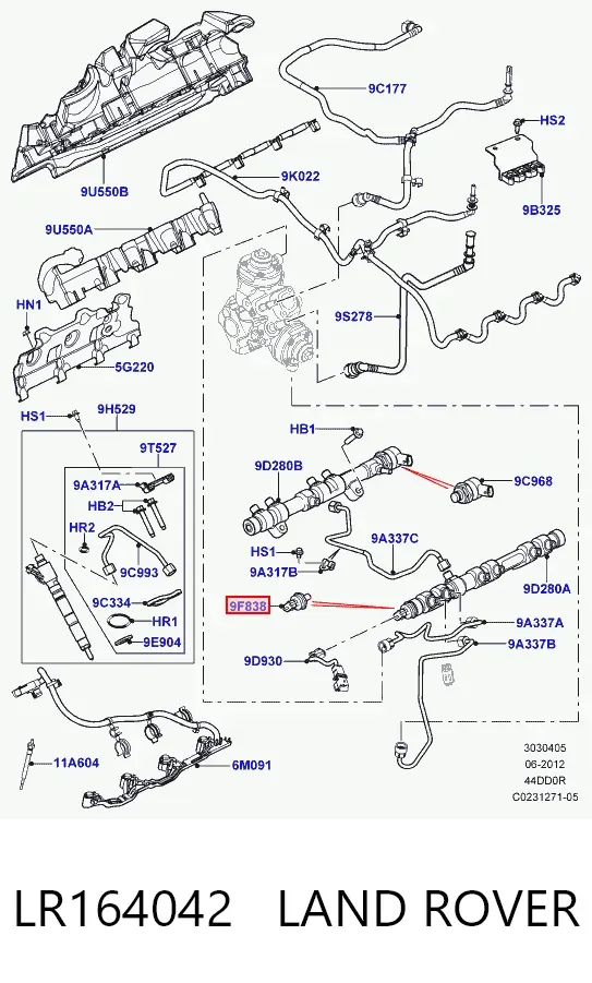 Sensor de pressão de combustível LR164042 Land Rover