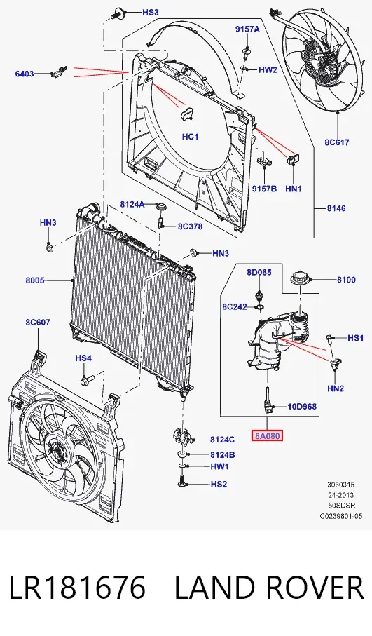 Tanque de expansão do sistema de esfriamento LR181676 Land Rover