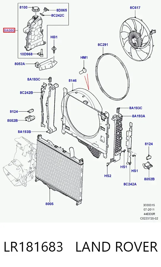Tanque de expansão do sistema de esfriamento LR181683 Land Rover