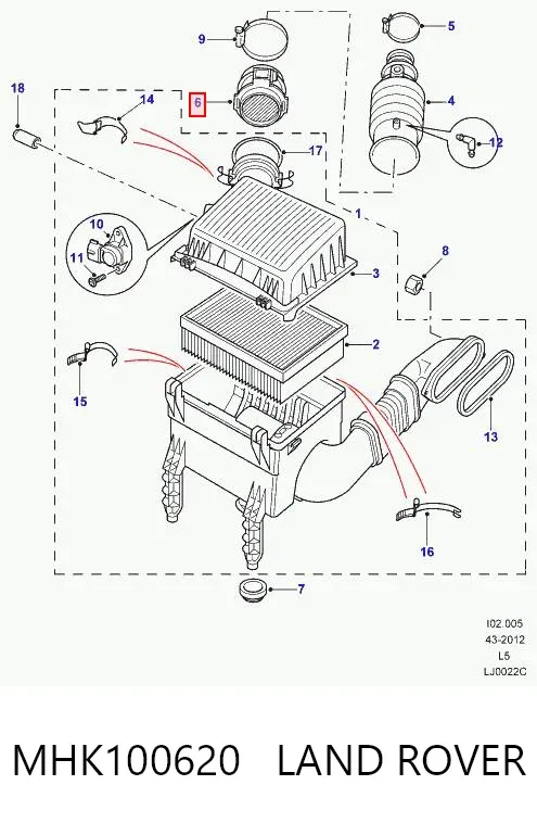 Sensor de fluxo (consumo) de ar, medidor de consumo M.A.F. - (Mass Airflow) MHK100620 Land Rover