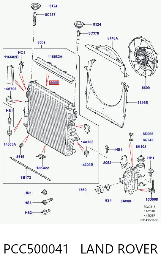 Radiador de esfriamento de motor PCC500041 Land Rover