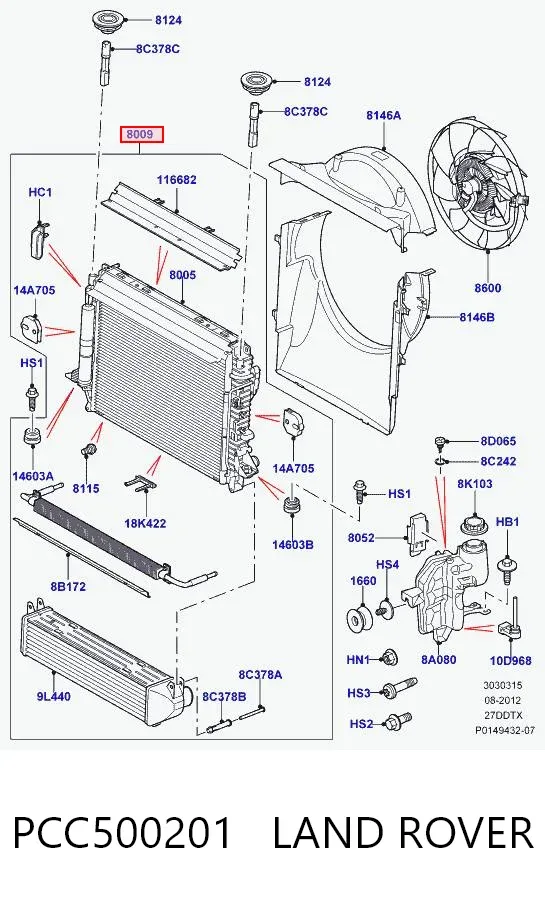 Radiador de esfriamento de motor PCC500201 Land Rover