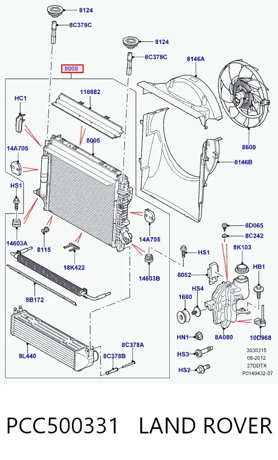 Radiador de esfriamento de motor PCC500331 Land Rover