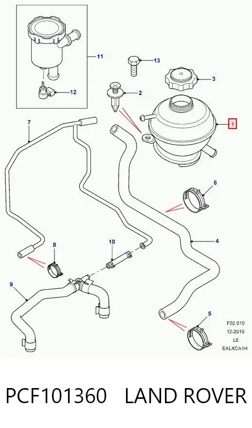 Tanque de expansão do sistema de esfriamento PCF101360 Land Rover