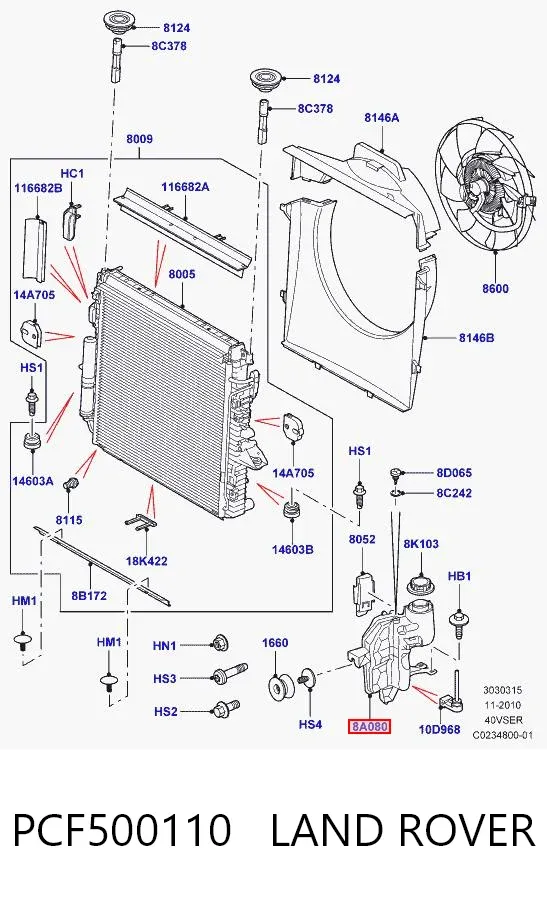 Tanque de expansão do sistema de esfriamento PCF500110 Land Rover