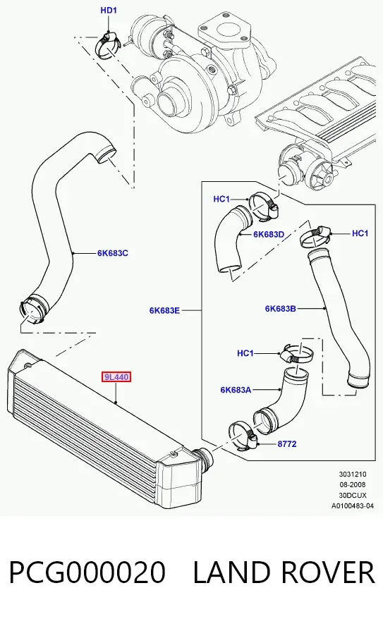 Radiador de intercooler PCG000020 Land Rover