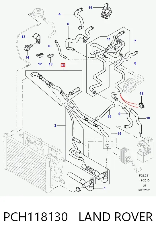 Mangueira (cano derivado) do radiador de esfriamento superior PCH118130 Land Rover
