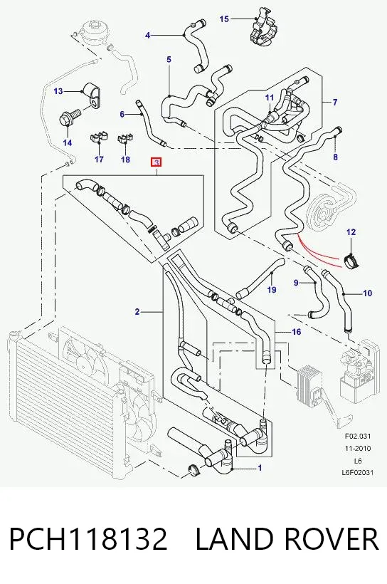 Mangueira (cano derivado) do radiador de esfriamento superior PCH118132 Land Rover