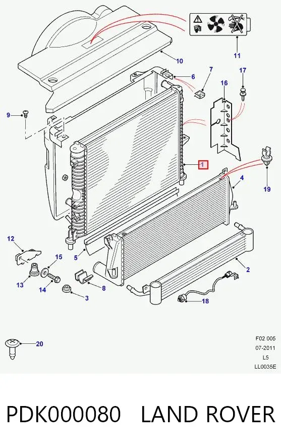 Radiador de esfriamento de motor PDK000080 Land Rover