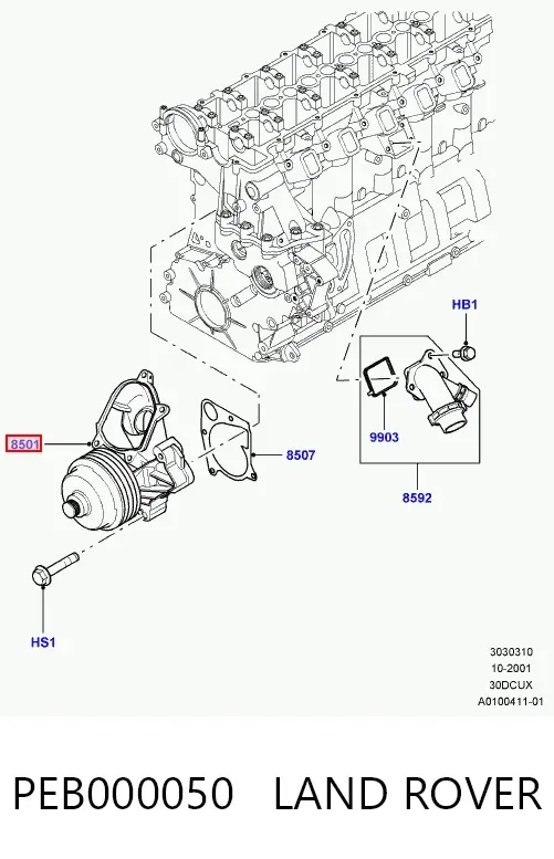 Bomba de água (bomba) de esfriamento PEB000050 Land Rover