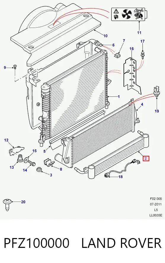 Radiador de esfriamento, Caixa Automática de Mudança PFZ100000 Land Rover