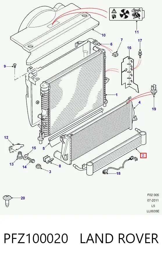 Radiador de esfriamento, Caixa Automática de Mudança PFZ100020 Land Rover
