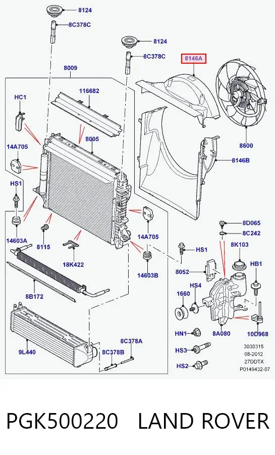 Difusor do radiador de esfriamento superior PGK500220 Land Rover