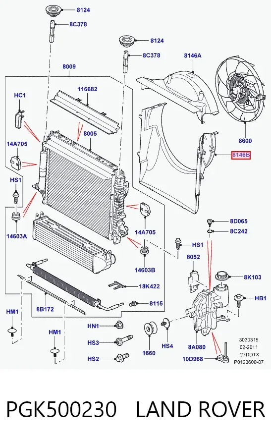 Difusor do radiador de esfriamento inferior PGK500230 Land Rover