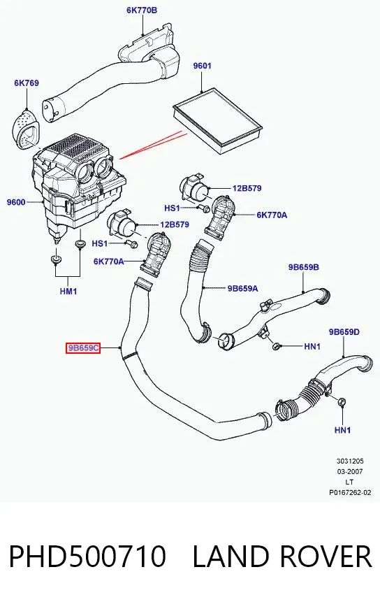 Cano derivado de ar, saída de filtro de ar PHD500710 Land Rover