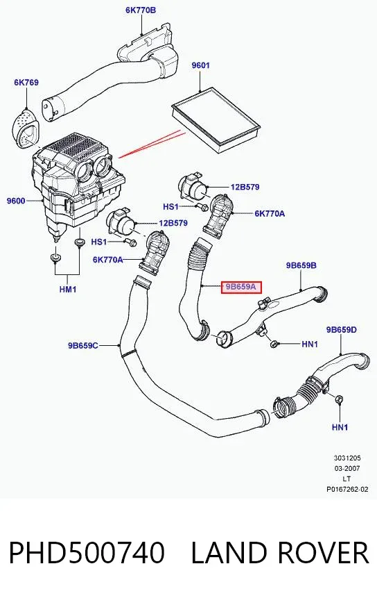 Cano derivado de ar, saída de filtro de ar PHD500740 Land Rover
