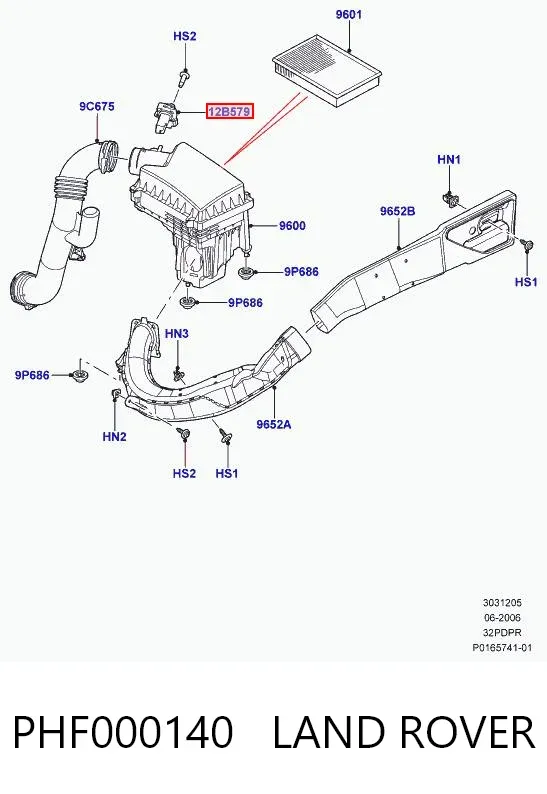 Sensor de fluxo (consumo) de ar, medidor de consumo M.A.F. - (Mass Airflow) PHF000140 Land Rover