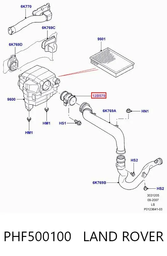Sensor de fluxo (consumo) de ar, medidor de consumo M.A.F. - (Mass Airflow) Land Rover Discovery III
