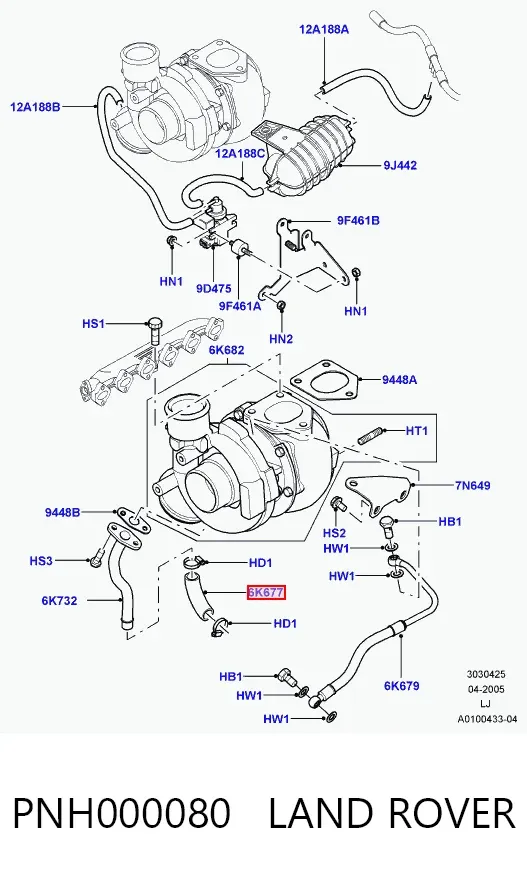 Tubo (mangueira) de derivação de óleo de turbina PNH000080 Land Rover
