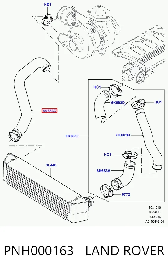 Mangueira (cano derivado) de intercooler PNH000163 Land Rover