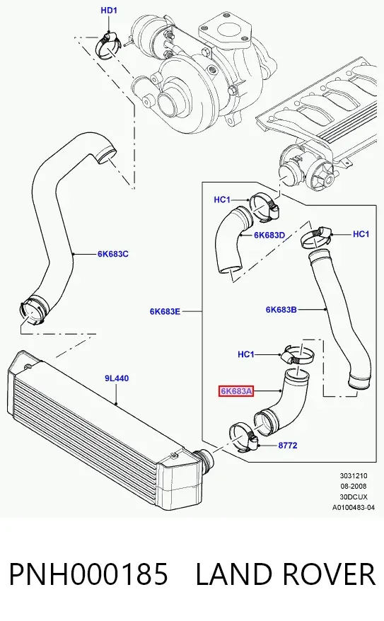 Mangueira (cano derivado) de intercooler PNH000185 Land Rover