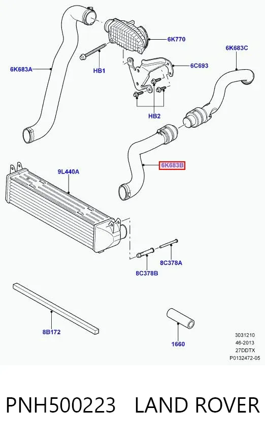 Mangueira (cano derivado) de intercooler PNH500223 Land Rover