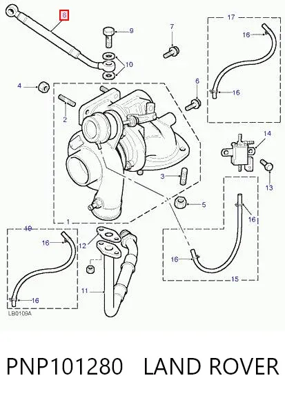 Tubo (mangueira) de fornecimento de óleo de turbina PNP101280 Land Rover