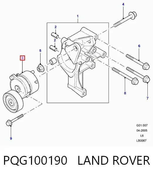 Reguladora de tensão da correia de transmissão PQG100190 Land Rover