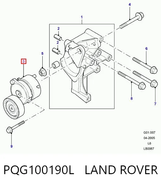 Reguladora de tensão da correia de transmissão PQG100190L Land Rover
