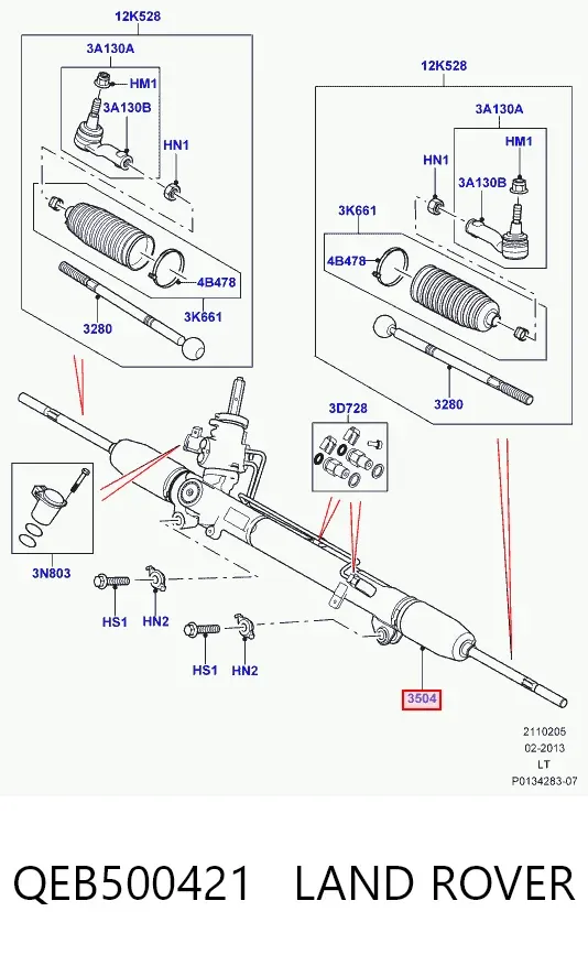 Cremalheira da direção QEB500421 Land Rover