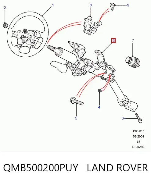 Coluna da direção QMB500200PUY Land Rover