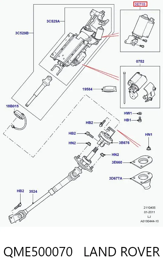 Motor de movimento da coluna de direção (do mecanismo de inclinação) QME500070 Land Rover
