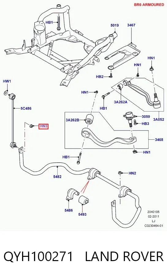 Porca de suporte dianteiro de estabilizador QYH100271 Land Rover