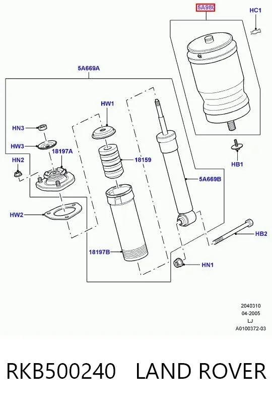 Coxim pneumático (suspensão de lâminas pneumática) do eixo traseiro RKB500240 Land Rover
