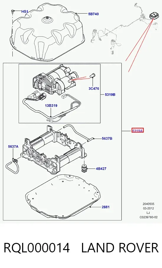 Compressor de bombeio pneumático (de amortecedores) RQL000014 Land Rover