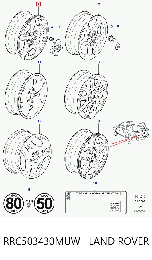 Discos de roda de aço (estampados) RRC503430MUW Land Rover