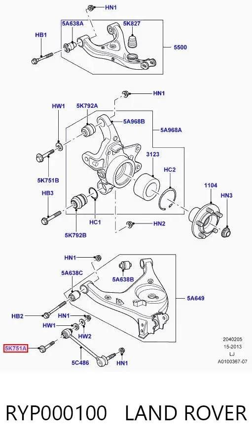 Parafuso de fixação de braço oscilante de inclinação traseiro, interno RYP000100 Land Rover