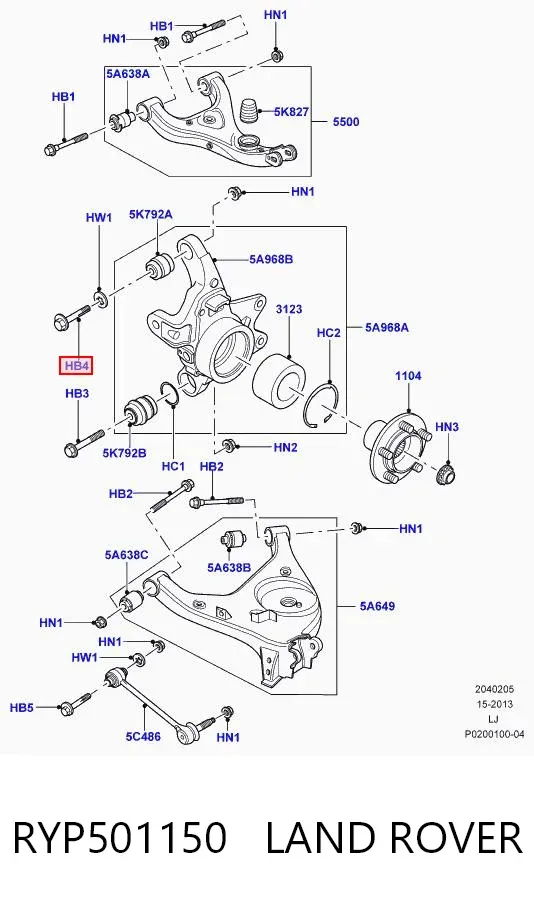 Parafuso de fixação do braço oscilante superior traseiro, externo RYP501150 Land Rover