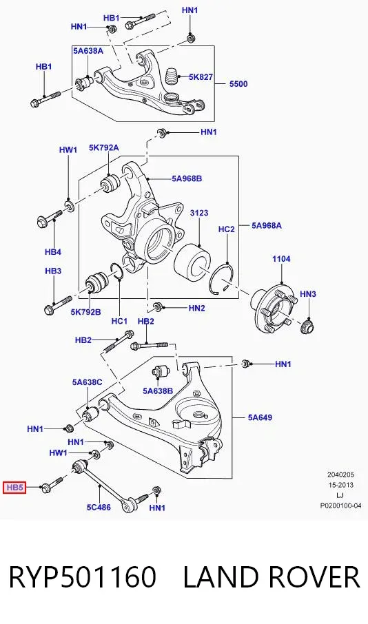 Parafuso de fixação de braço oscilante de inclinação traseiro, interno RYP501160 Land Rover